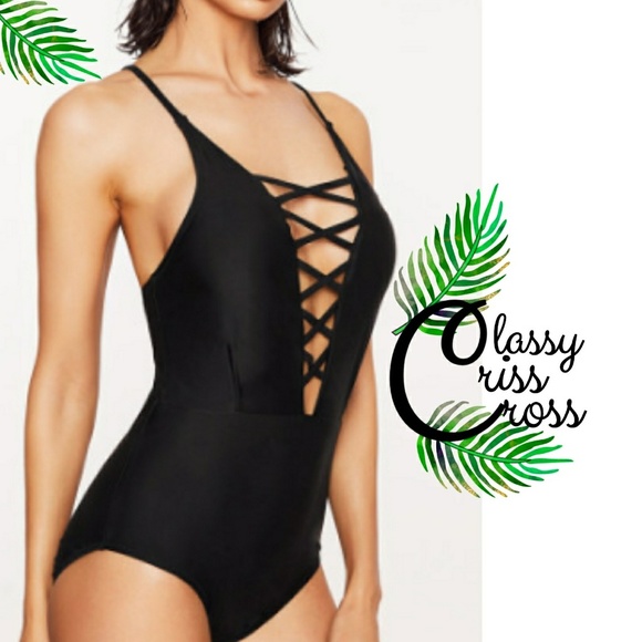 desireshoppe Other - LAST ONE! One Piece Criss-Cross High Back Swimsuit
